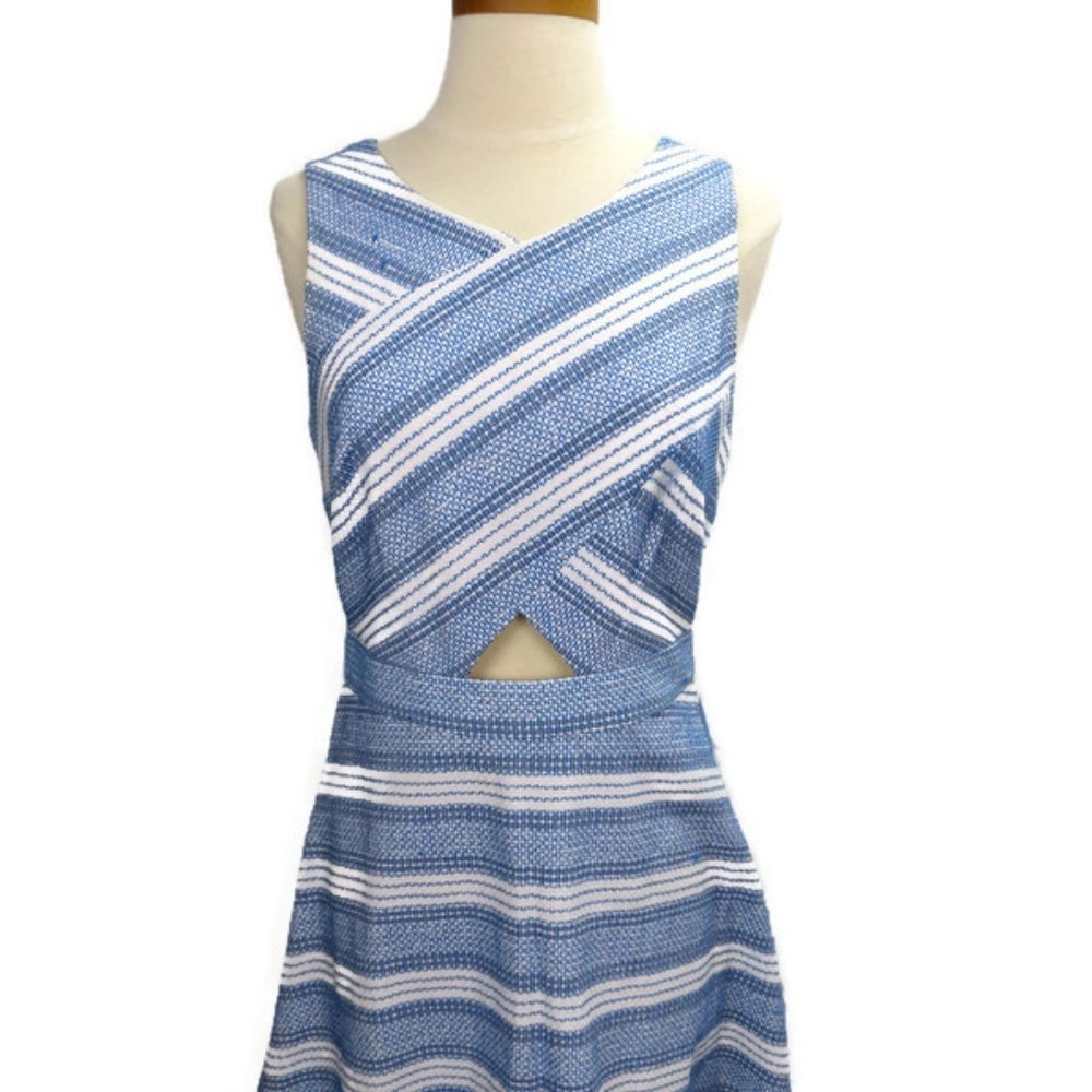 CeCe Dress Cynthia Steffe Blue White Size Small Sleeveless Fit Flare Zipper